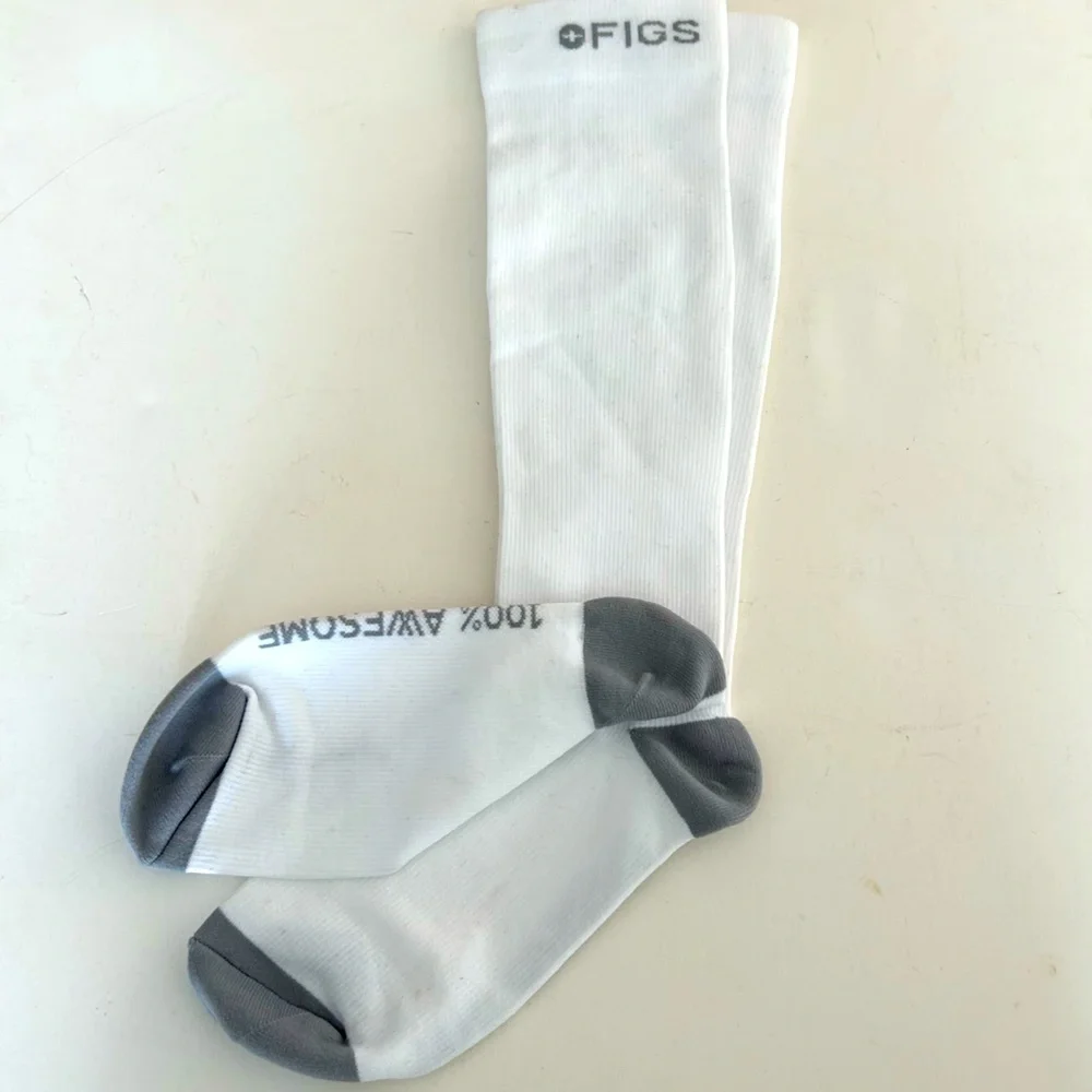 FIGS New White Compression Socks Large 100% AWESOME Solid White Grey Supportive